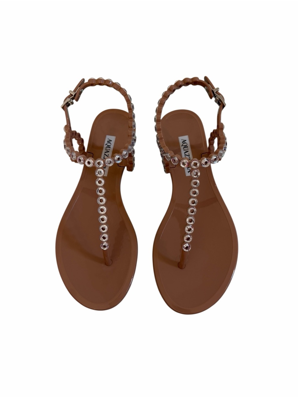 Aquazzura Brown Jeweled T-Strap Sandals